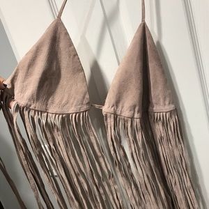 Lavender suede fringe top